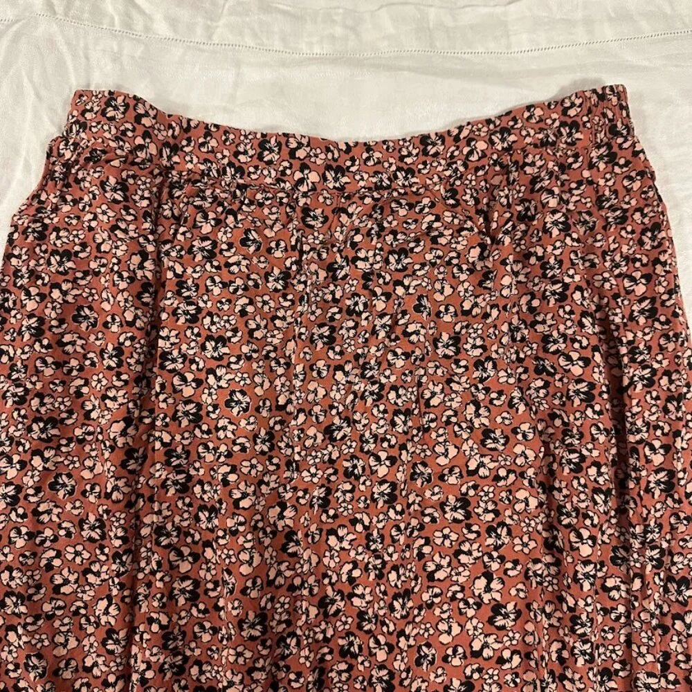 Nine West Orange Lightweight Floral Midi Skirt Size L | Boho, Swing, Cottagecore - Picture 7 of 11
